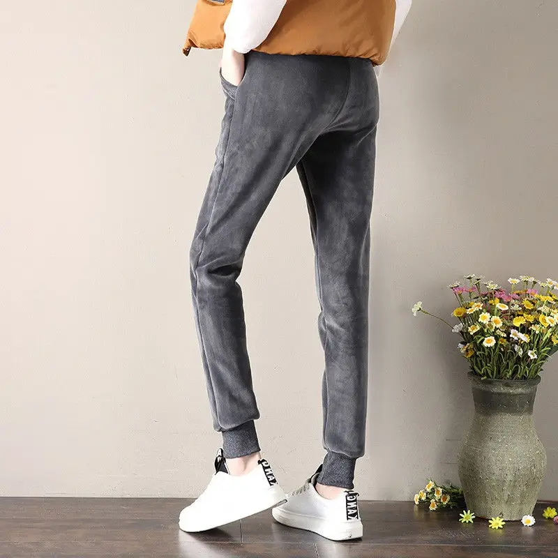 

Gold Velvet Autumn Winter Pants Women Lace Up Thicken Plus Velvet Harem Pants Long Trousers Casual Sweatpants Women Pants C5875