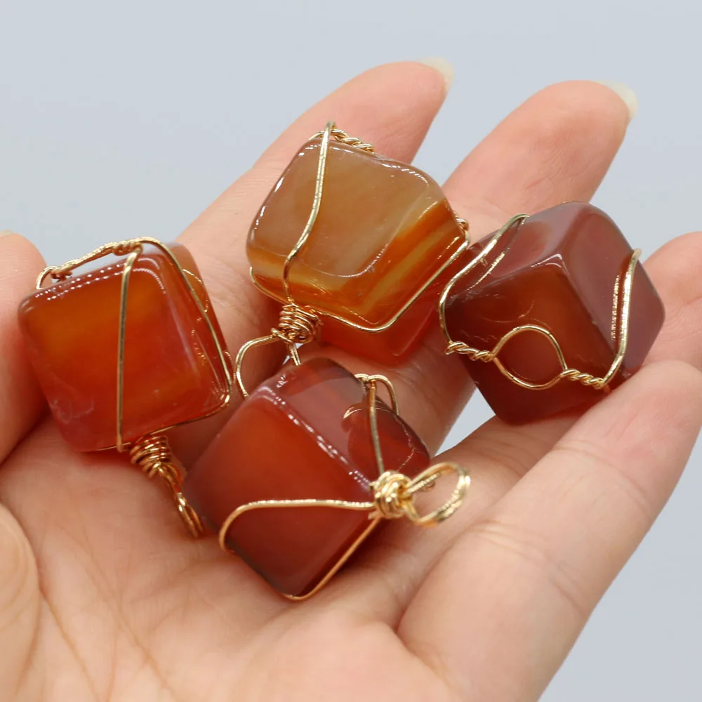 

Natural Stone Agated Necklace Pendants Gold Color Wire Wrap Cube Crystal for Jewelry Making Diy Women Necklace Earring Gifts