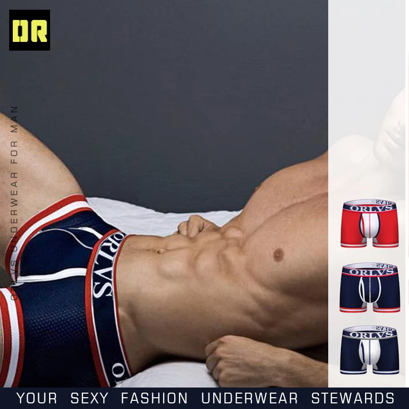 Мужские трусы боксеры из сетчатой ткани черные дышащие в сетку 3 шт./партия с 3D