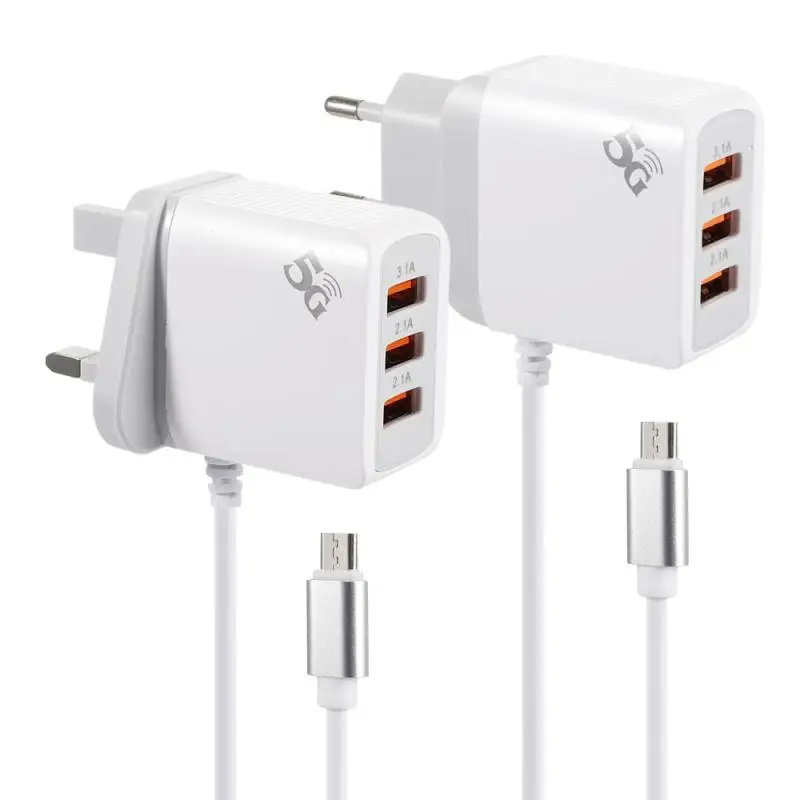 Зарядное устройство для дома и путешествий с 3 портами 1 А светящееся зарядное