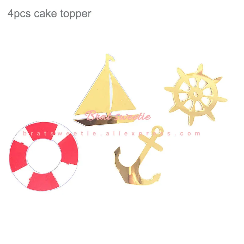 4pc Nautical topper Морская тема одноразовые наборы посуды для детей день рождения украшения морской синий Лодка бумажные тарелки и стаканы вечерние принадлежности - Цвет: 4pc Nautical topper