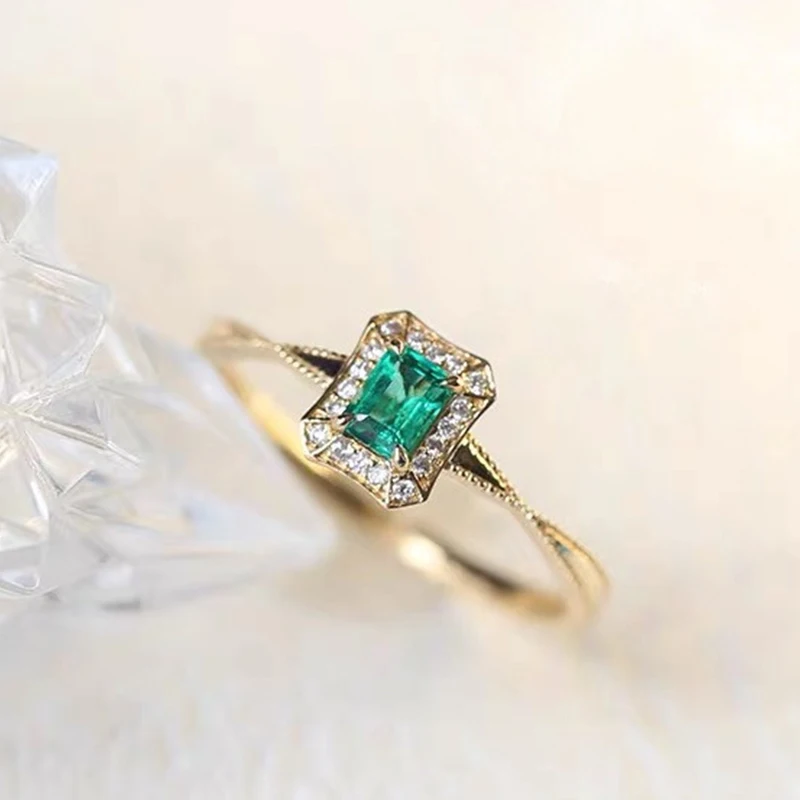 

Женское кольцо с квадратным изумрудом, классическое позолоченное кольцо из 18-каратного золота, Модная бижутерия, изящные аксессуары, Пряма...