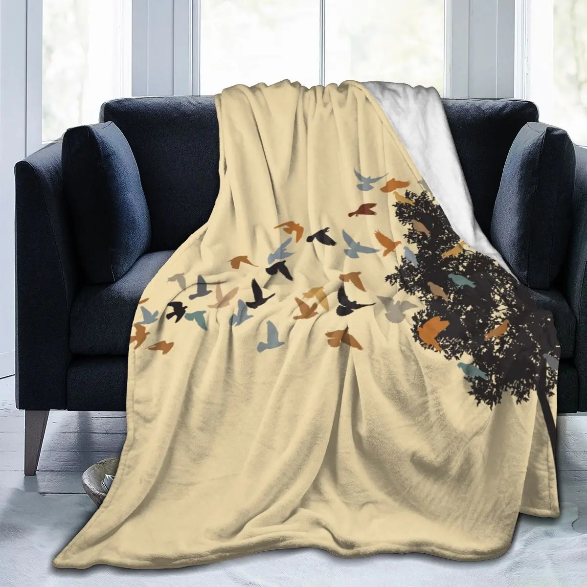 

Soft Warm Flannel Blanket Pigeon Flock Flying To Tree Roost Travel Portable Winter Throw Thin Bed Sofa Blanket