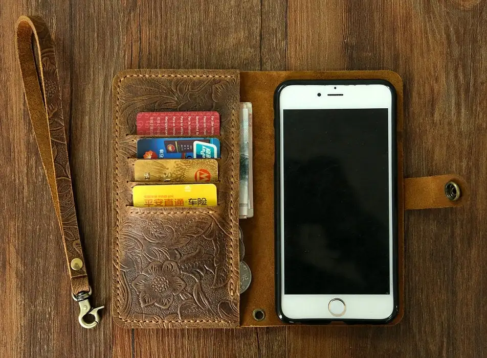 Женский кожаный чехол кошелек с тиснением для мобильного телефона/кожаный