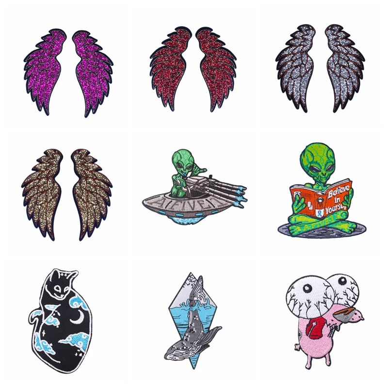 

Fashion Alien Patch Embroidered Patches For Clothing Colorful Wing Accessories Applique Decor Patch Fusible Sewing Heat-Adhesive