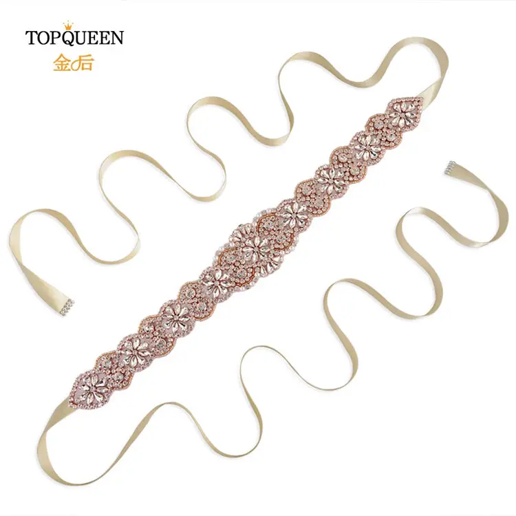 Champagne TOPQUEEN S161B-RG, розовое золото, свадебный пояс, стразы, стразы, пояс для свадебного платья - Цвет: Champagne