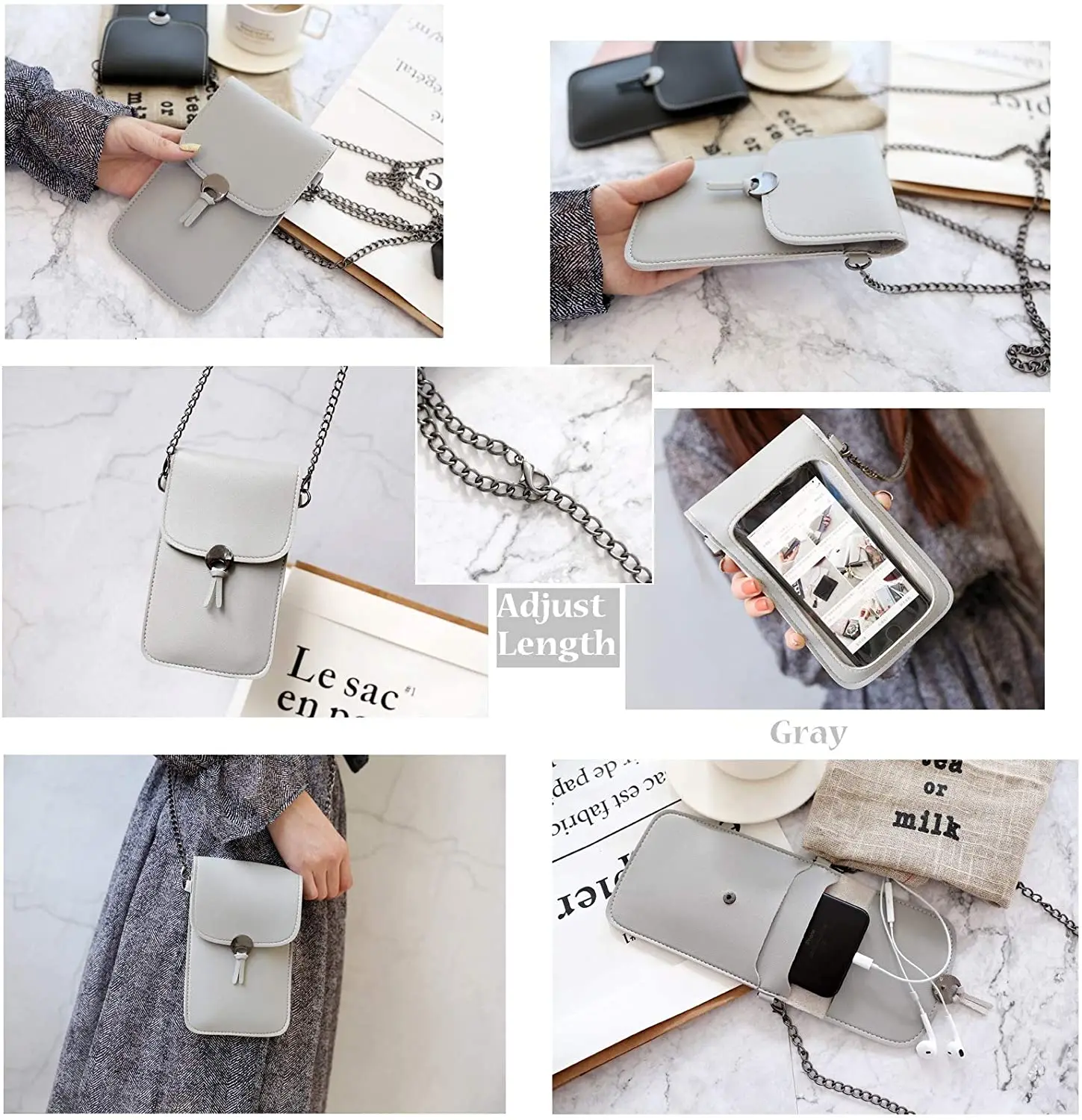 2020 New Ladies Screen Touchable Mobile Phone Bag Women Girls Transparent Mini Crossbody Shoulder Bag Cellphone Bags