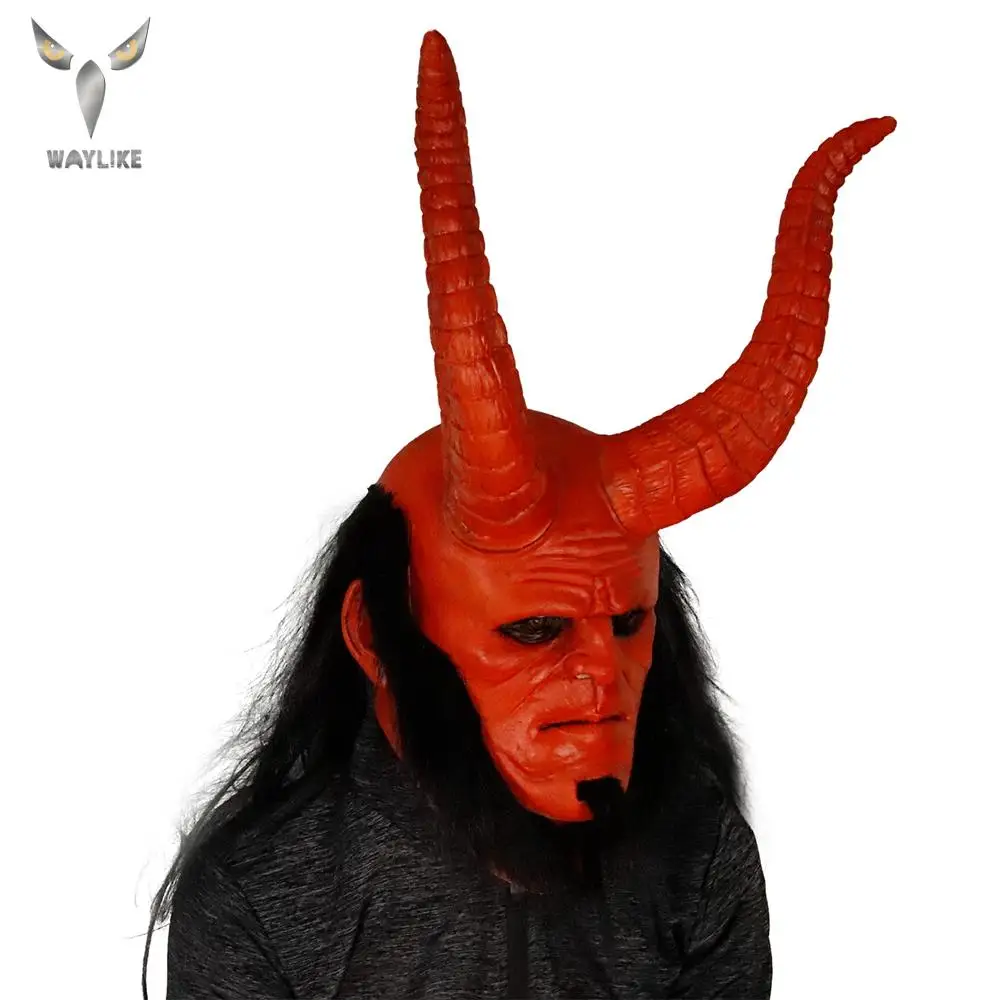 

WAYLIKE Halloween Scary Corner Hellboy Latex Mask Cosplay Hellboy Call Of Darkness Latex Masks Horror Halloween Party Mask
