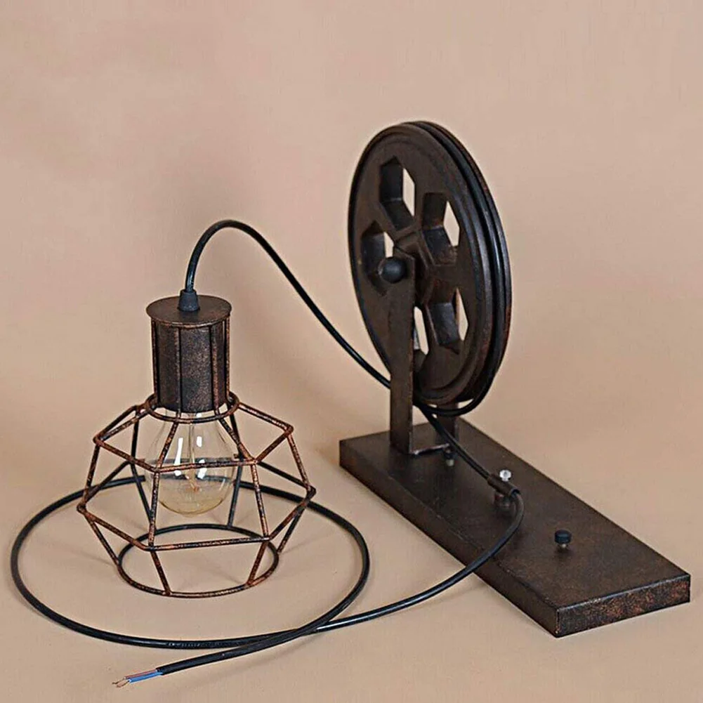 

Wall Lamp Light Iron Retro Industrial Cage Loft Lifting Pulley Vintage Style Christmas for Indoor Aisle Corridor Channel without