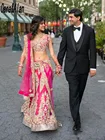 Традиционное индийское обручальное платье для женщин 2021, ярко-розовые Пакистанские Вечерние платья, Длинные вечерние платья знаменитостей, вечернее платье