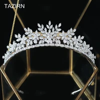 trendy 3a cubic zirconia floral tiaras wedding crowns bridal headpiece princess small cz white zircon headdress for women