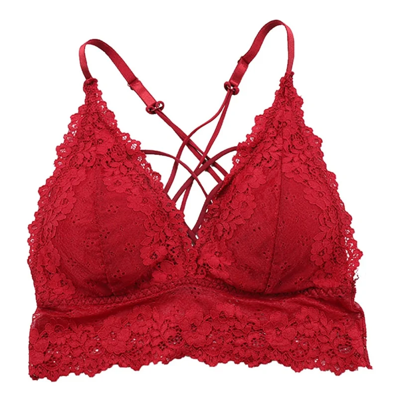 

Fashion Sexy Lace Pieceless Sleep Bra Solid Color Elastic No Steel Ring Removable Chest Pad Sports Bra lenceria Underwear