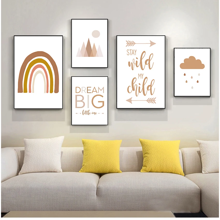 

Картина для детской комнаты в скандинавском стиле, декор для детской комнаты, абстрактная Радуга, цитаты, детский холст, Художественная печ...