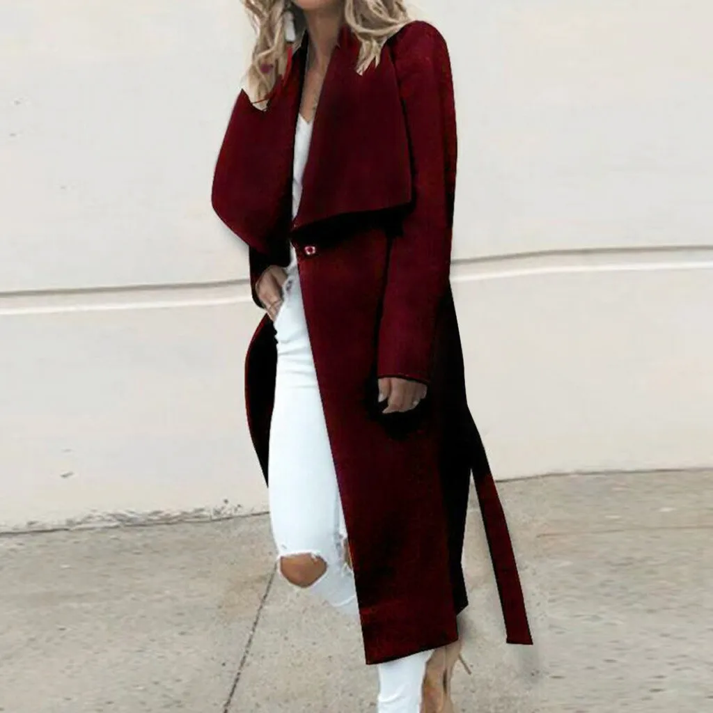 Женский осенне-зимний модный тренд узор офисный женский воротник с лацканами однотонный длинный рукав бандажный Тренч