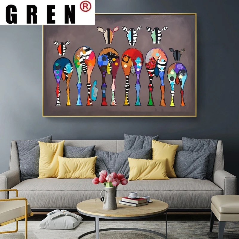 

GREN Abstract Zebra Paintings Impressionist Wall Art Canvas Prints Colorful Animals Posters Pictures For Living Room Home Decor