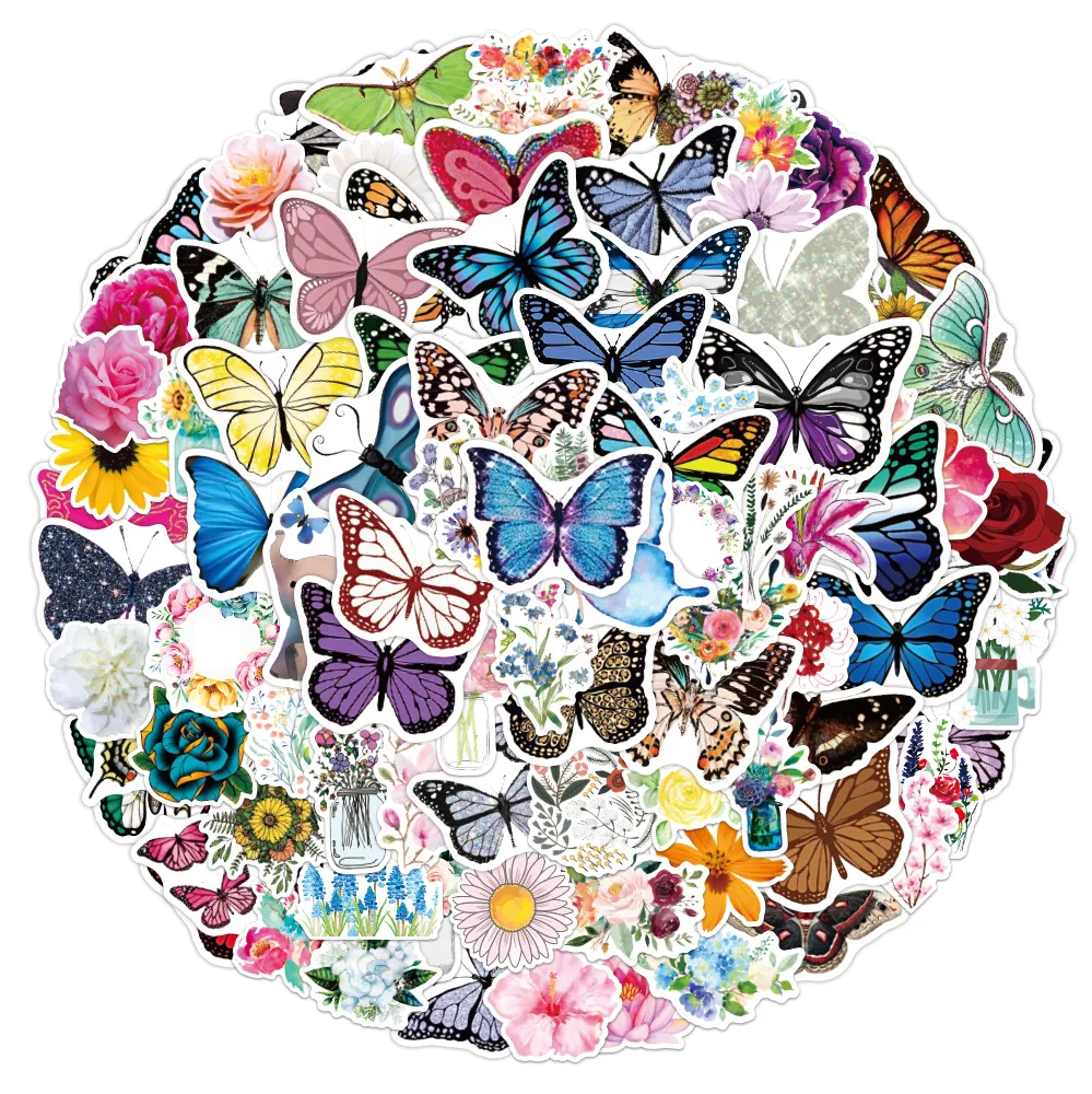 

50/100pcs Colorful Butterfly Stickers for Laptop Skateboard Guitar Stationery Stickers DIY Fridge Car Bottle Decals Kids Toys