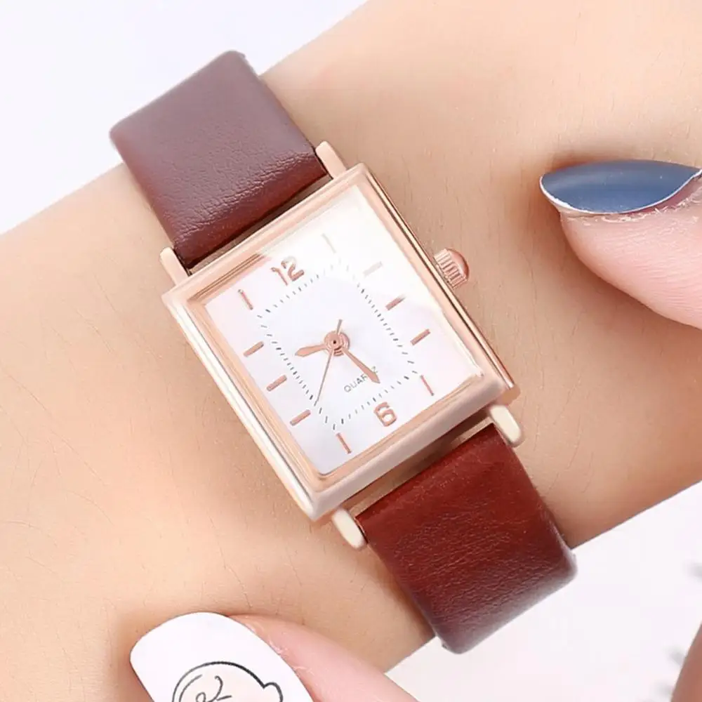 2020 винтажный ремень часы Простой квадратный весы циферблат для девушек модные