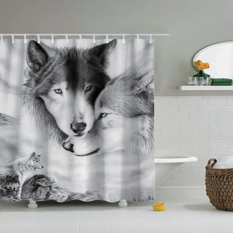 

Dafield Valentine's Day White Swan Couple Heart Polyester Fabric Bathroom Shower Curtain