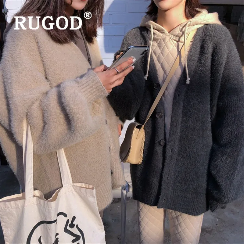 Женский кашемировый кардиган RUGOD повседневный однобортный Кардиган в Корейском