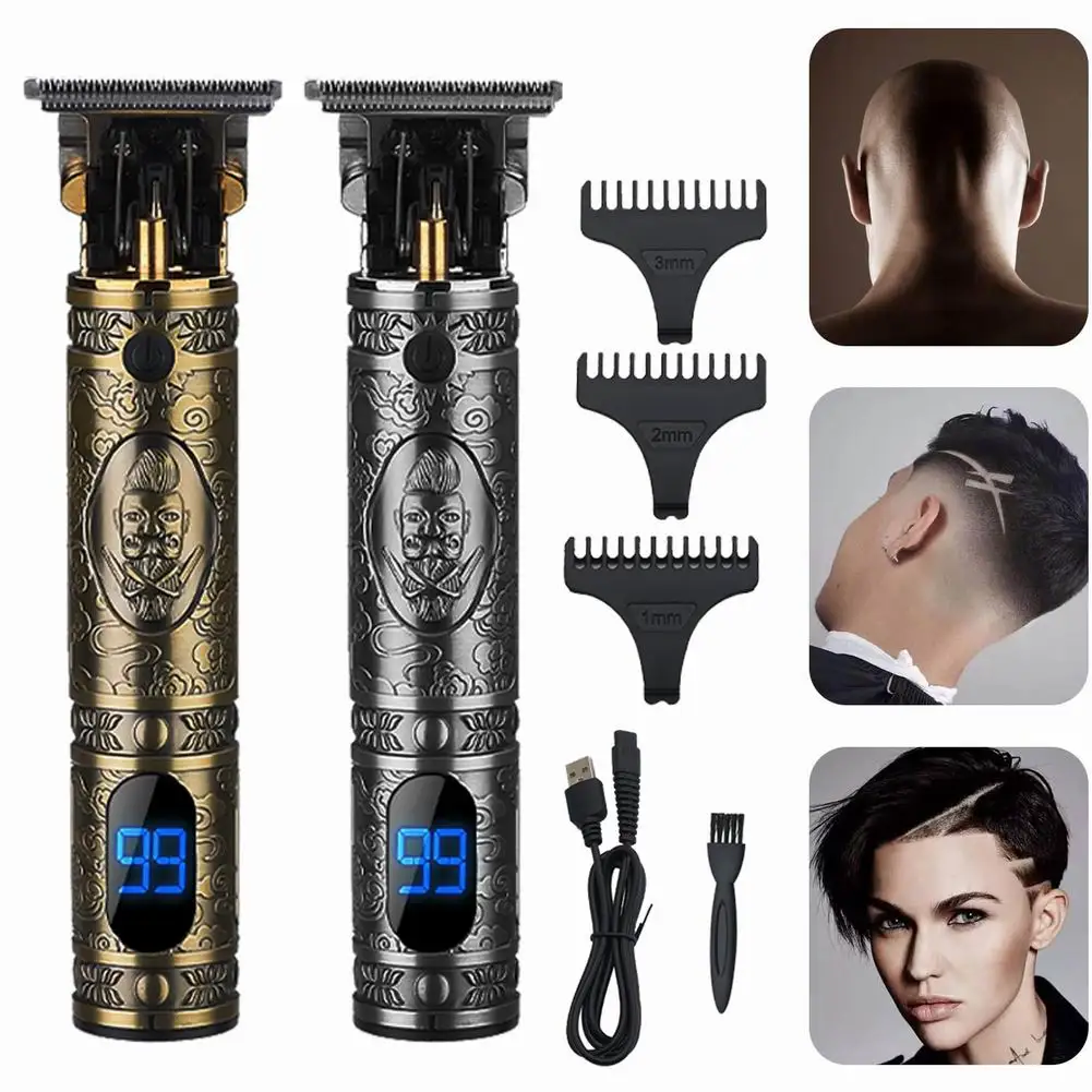 

Retro Hair Clipper Electric Hair Trimmer Kit with T Blade Rechargeable Outliner with LCD Hair Trimmer for Men with 3 Guide Combs