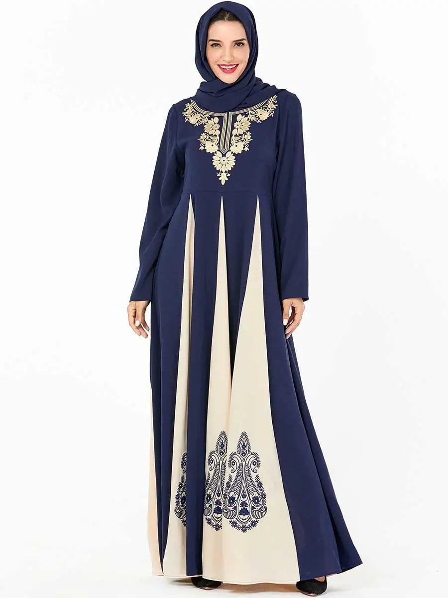 Женское мусульманское платье с вышивкой Abaya длинным рукавом в арабском стиле