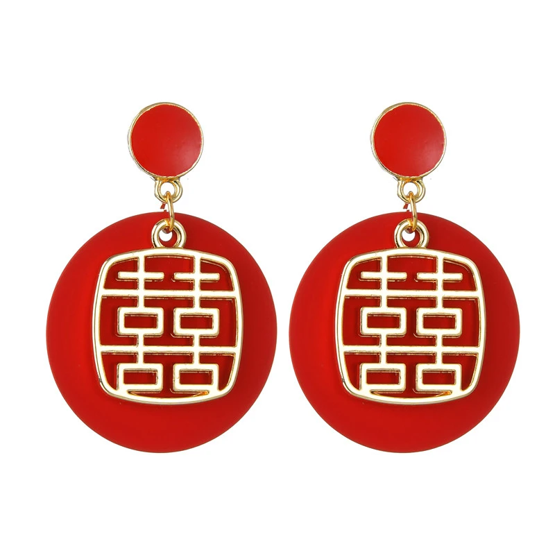 Новинка китайский стиль геометрические серьги в форме сердца Необычные