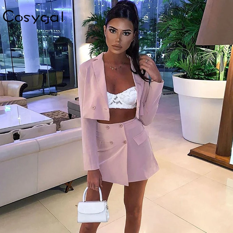 COSYGAL Sexy Night Club Outfits Jacket And Skirt Summer Set Women Button Fly Fashion Two Piece Party Office Lady 2 |
