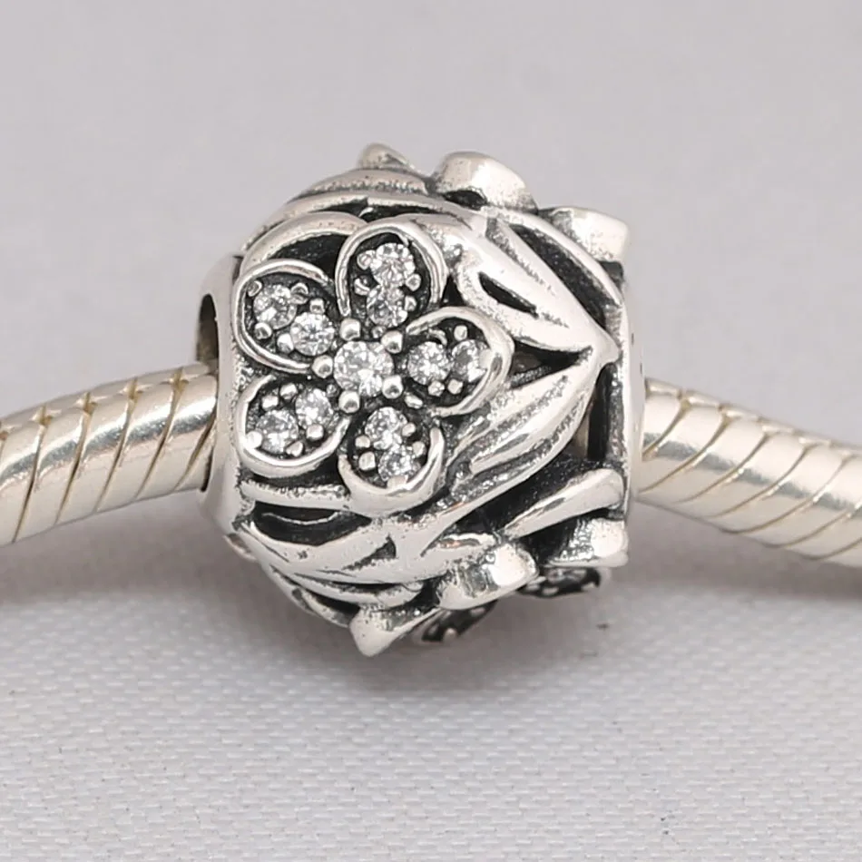 Аутентичные бусины S925 ажурные маргаритки с искусственными камнями женский