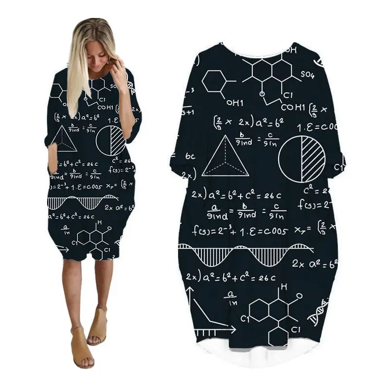 

LIASOSO 3D Print Fashion Dresess Women Student Mathematics Funny Harajuku Dress Long-sleeve Maxi Dresses for Women