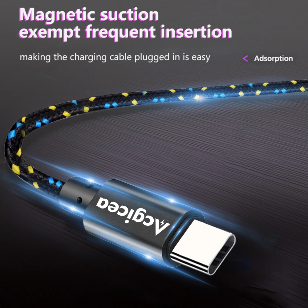 acgicea usb type c cable nylon fast charging data cord for samsung s21 oneplus 9 xiaomi huawei mobile phone type c usb c cables free global shipping