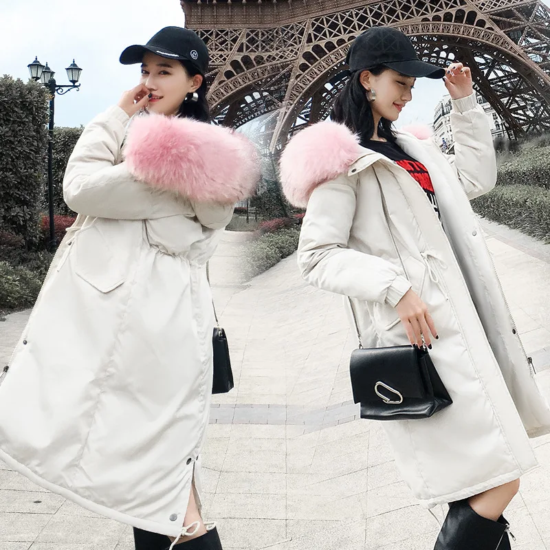 Женская зимняя одежда с меховым воротником плотное корейское хлопковое теплое