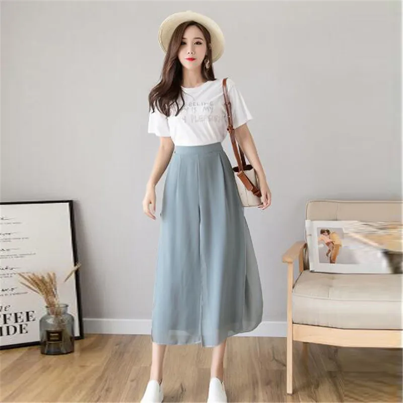 Женские шифоновые брюки до щиколотки повседневные свободные с высокой талией в