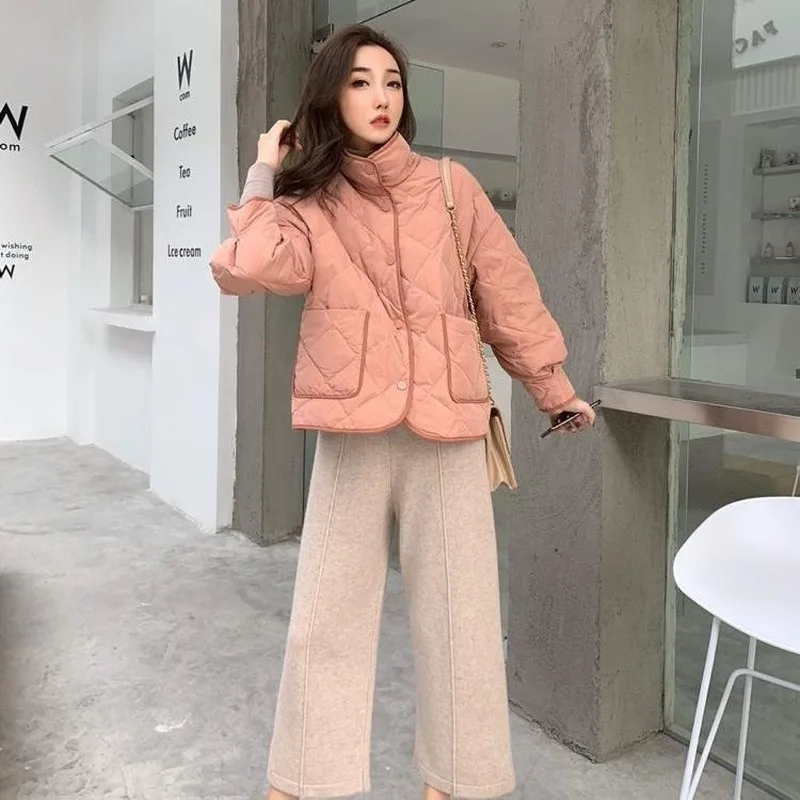 

Short Style Parkas Womens Korean Version Loose Winter Harajuku Patchwork Single Breasted Pockets Leisure Coats Femme Fashion Ins