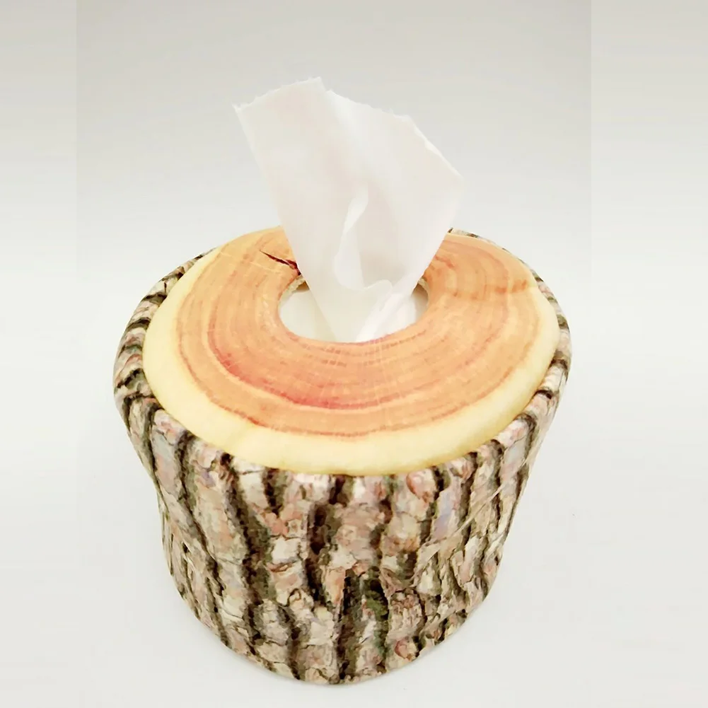 Arts Craft Party Short Plush Tree Bark Storage Washable Lightweight Decorative Simulation Tissue Box Office Napkin Paper Cover |