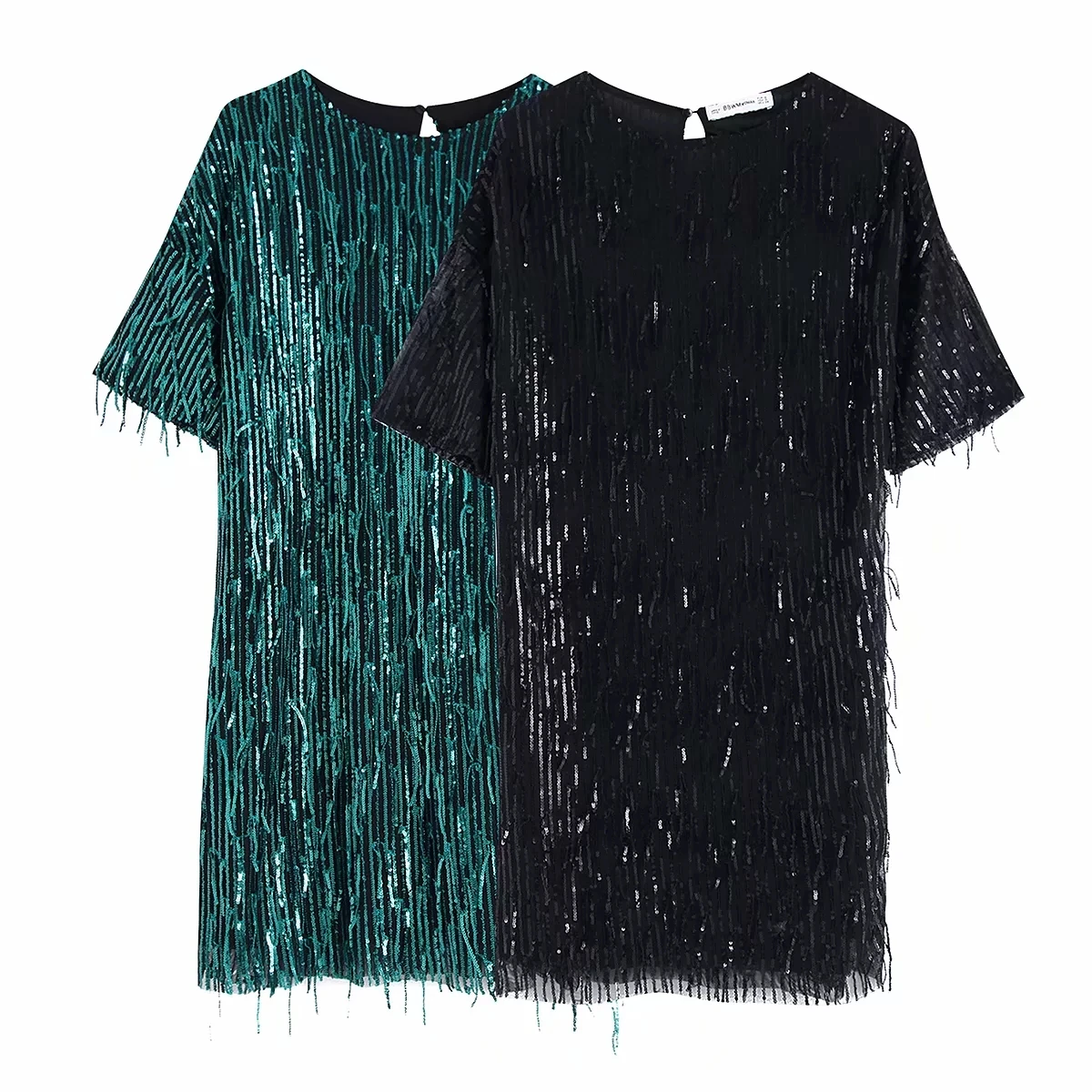 Женское платье с коротким рукавом блестками и бахромой модное женское