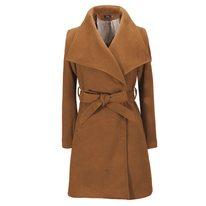 

Fanco Women's Woolen Coat Solid Color Suit Blazer Office Lady Long Sleeve Mid-length Autumn and Winter Woolen Jacket Plus Size