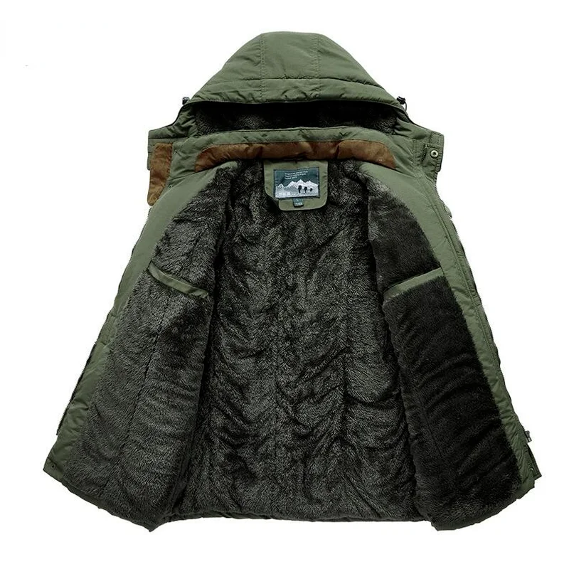 Men's Winter Long Parkas Jacket Men's Casual Slim Thickened Fleece Warm Jacket Outdoor Windproof Hooded Military Winter Coats