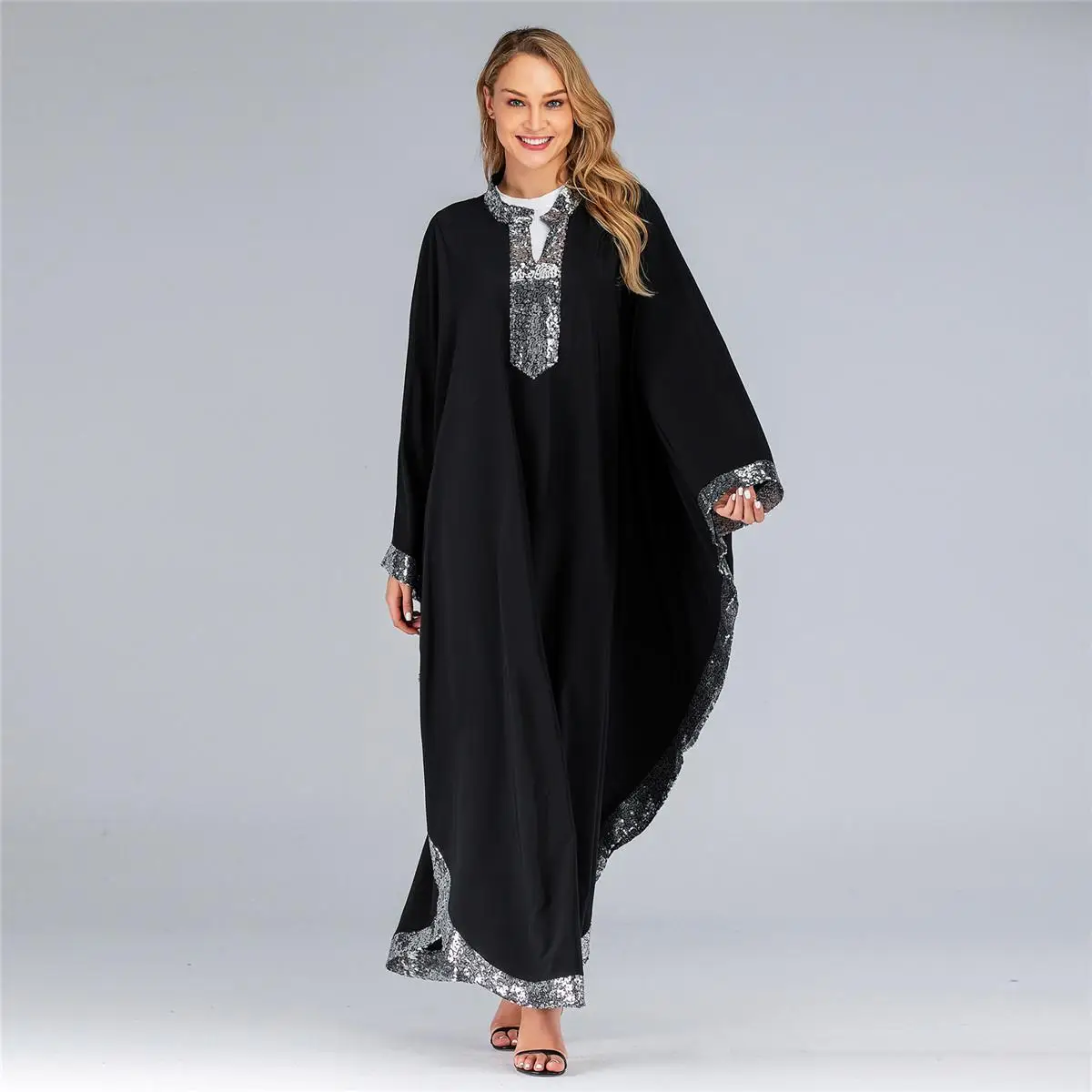 Рамадан мусульманское платье с пайетками абайя женское Дубай рукав летучая мышь