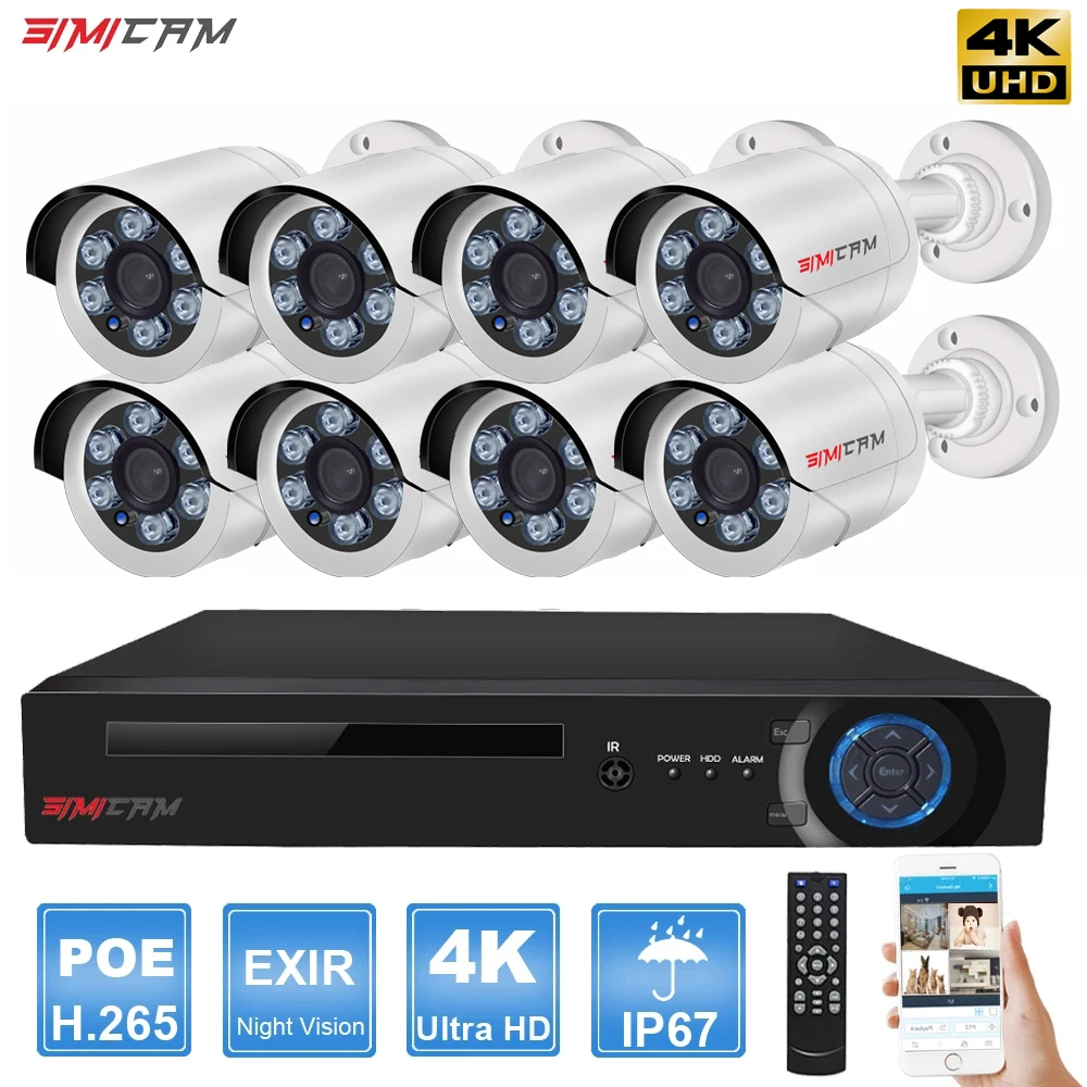 4K 8MP со сверхвысоким разрешением Ultra HD POE IP видео наблюдения NVR Kit с пультом