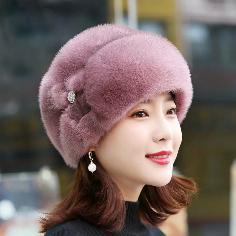 

2021 Fashion Mink Fur Soft Keep Warm Fluffy Winter Hat Angora Knitted Hat Beanies Female Bonnet Women Cap Young Style New