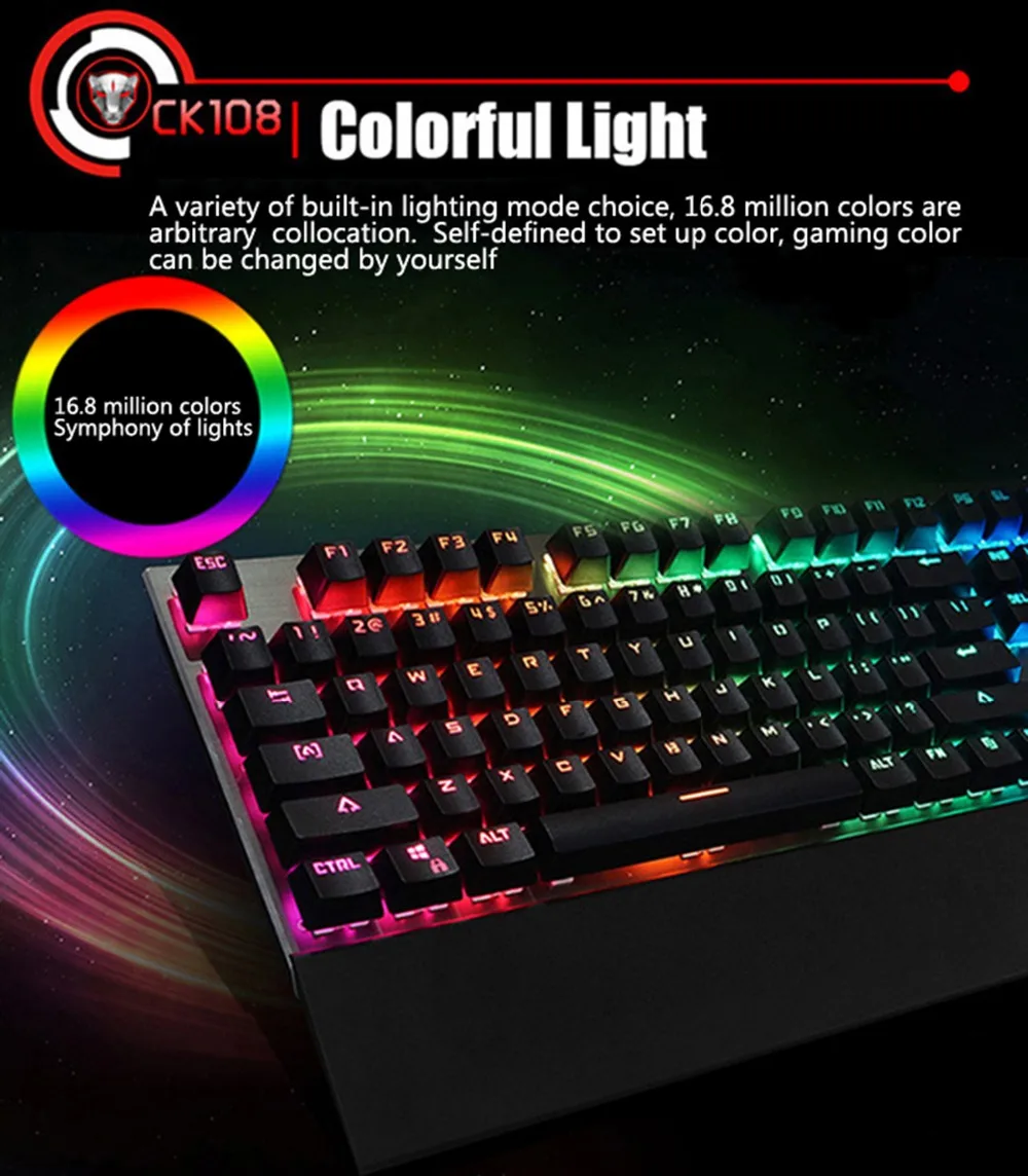 Motospeed CK108 механическая клавиатура с русской и английской раскладкой 104 клавиш RGB