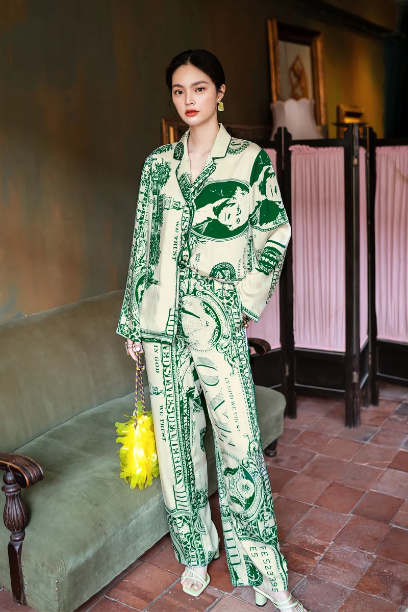 Original Design Dollar Pajamas for Women  Spring Long Sleeve Thin pijamas Homewear Leisure Tops Can Be Worn Outside