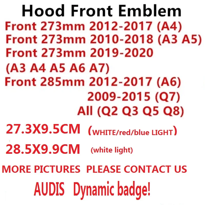 4D автомобиля световая решетка светодиодный Bl логотип для Audi A1 A3 A4 A5 A6 A7 Q3 Q5 Q7 TT R8