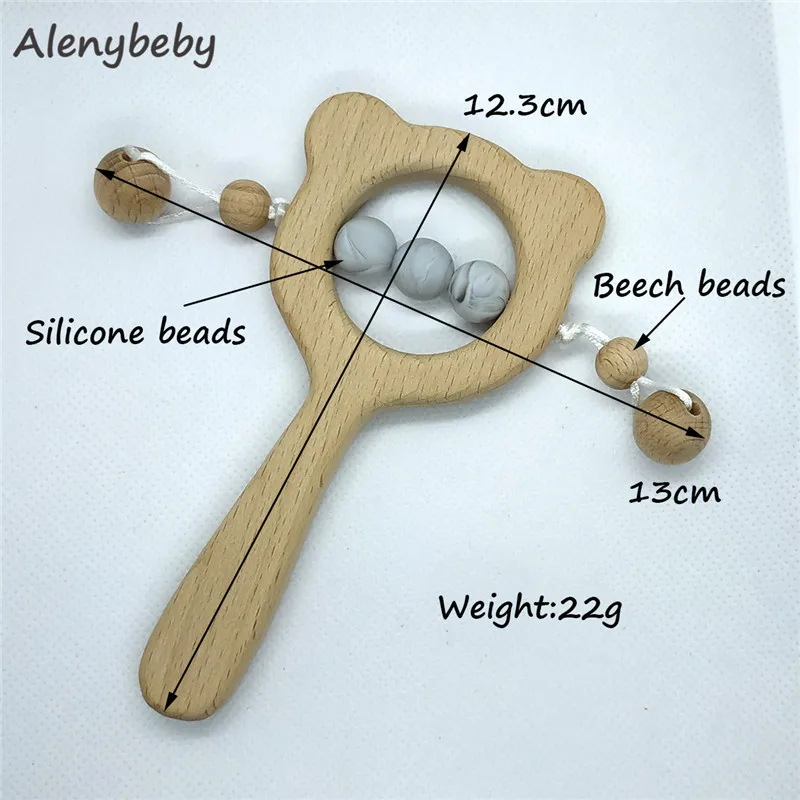 1 шт. Бук деревянная погремушка игрушки силиконовые бусины Прорезыватель для