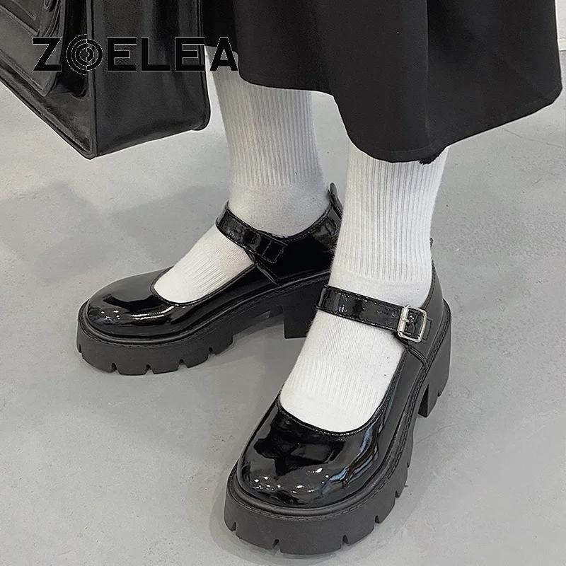 

Black Women Mary Jane Shoes Harakuju Lolita Jk Student Shoes Sweet Girls Japanese High Heels Round Toe Platform Shoes Pumps