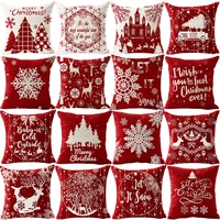 holiday christmas red pillow case elk reindeer santa claus decorative pillow cover letter printed linen throw pillows