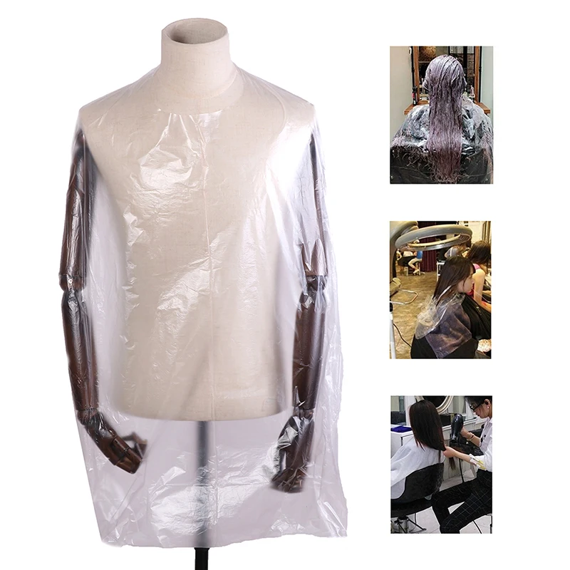 

100 Pcs Disposable Hairdressing Capes PE Waterproof Apron Cutting Perm Dye Hair Cape Barber Transparent Hairdressing Cloth