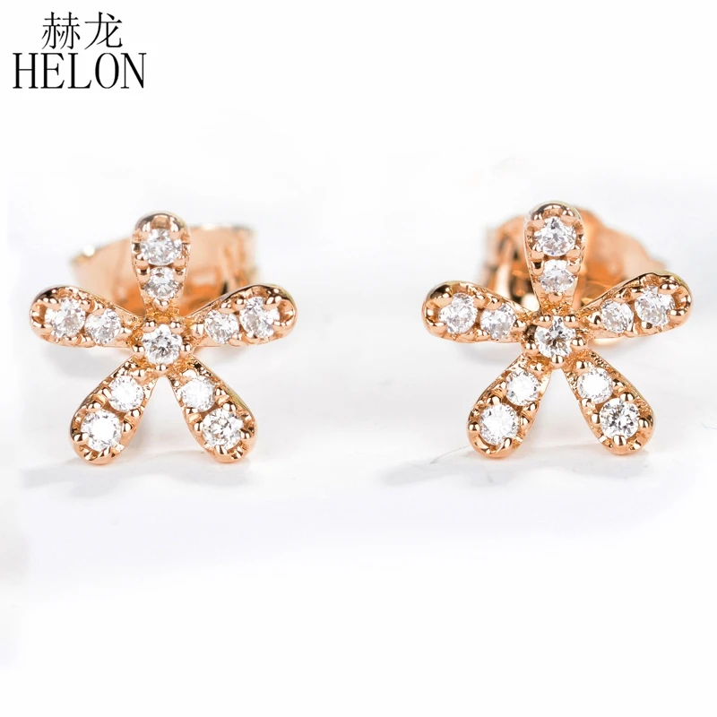 

HELON Solid 14K Yellow Gold 0.15CT Natural Diamonds Studs Earrings Women Trendy Fine Jewelry Wedding Engagement Diamond Earrings