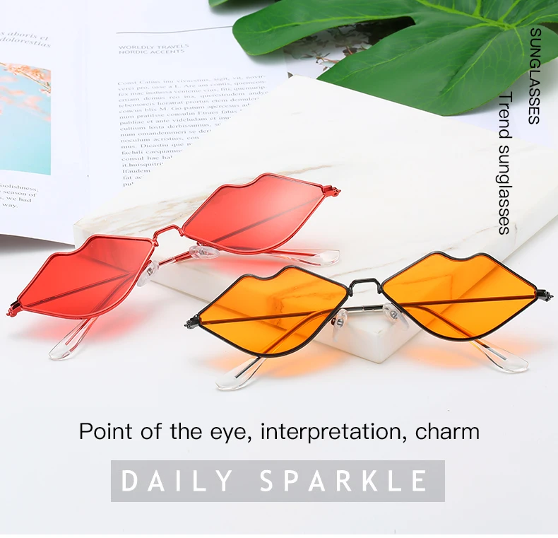 

Fashion Red Small Mouth Lips Shape Sunglasses Women Brand Designer Candy Color Brand Sun Glasses For Women Eyeglasses UV400
