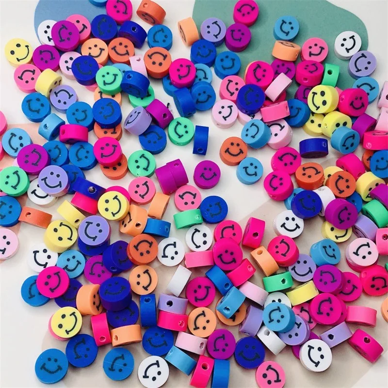 

40pcs 10mm Smile Face Clay Beads Polymer Spacer Beads For Jewelry Making DIY Handmade Bracelet Phone Bead Chain Accessories